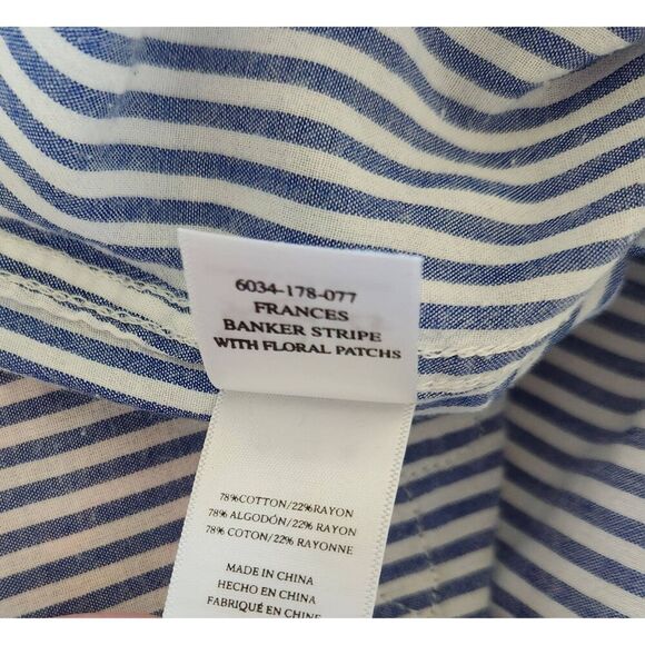 Rails Frances Banker Stripe with Floral Embroidery Patches Button Up Top Size Me - Picture 7 of 7